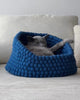 Russian Blue cat in cozy blue Coco Felt Ball Bed