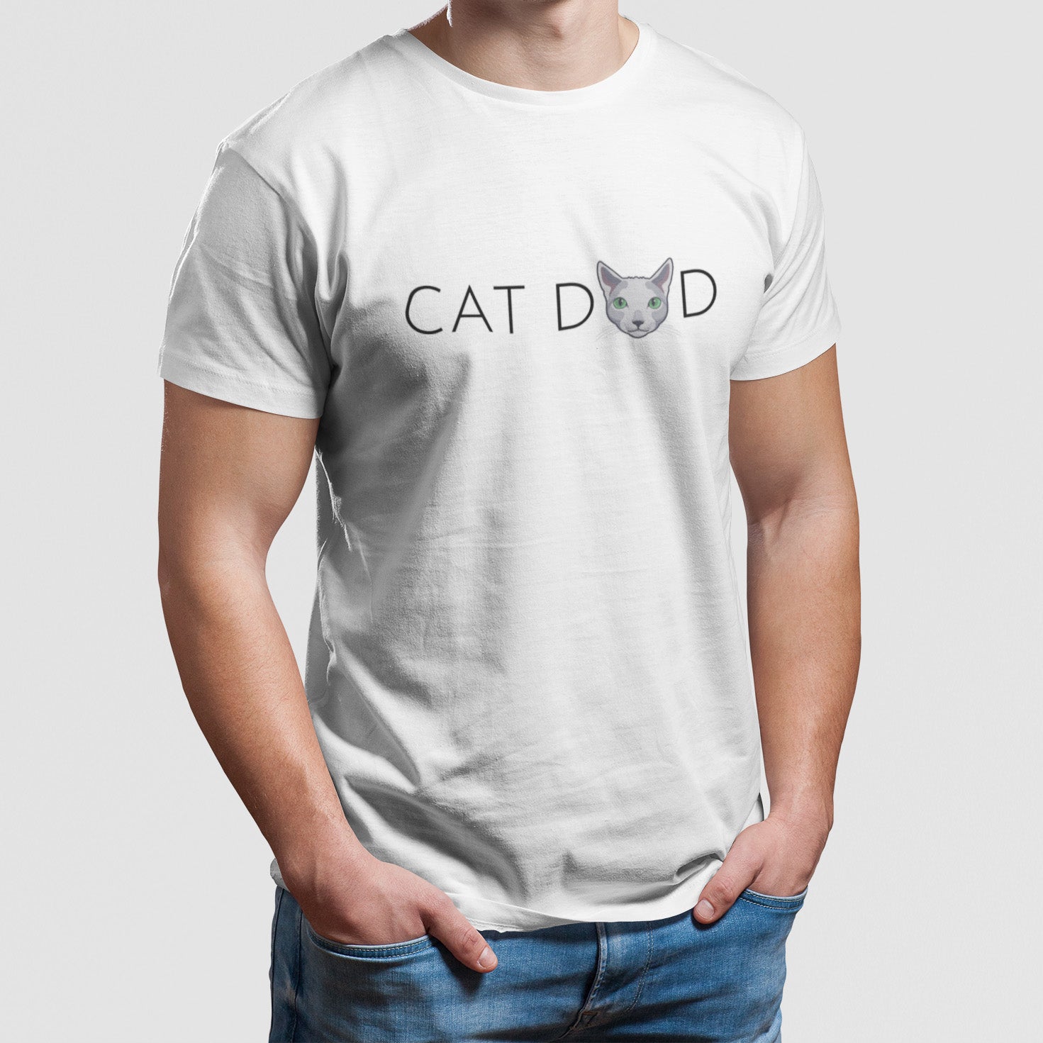 minimal cat dad shirt white